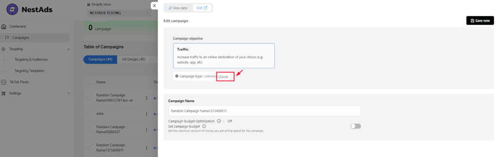 NestAds set campaign type 