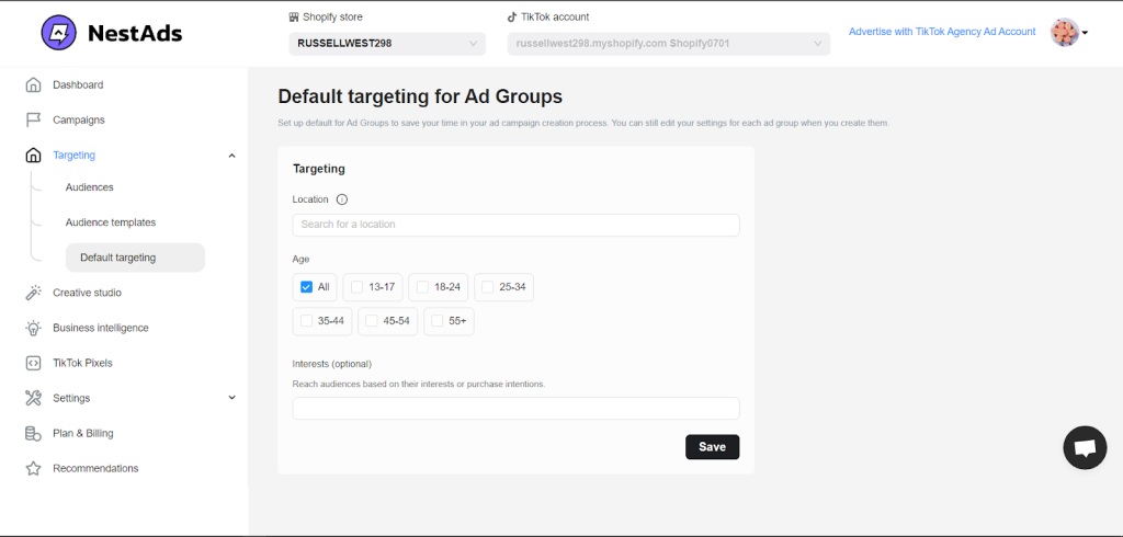 NestAds default targeting