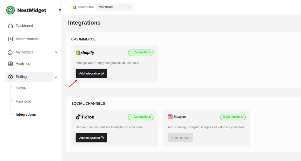 Connect Shopify store with NestWidget