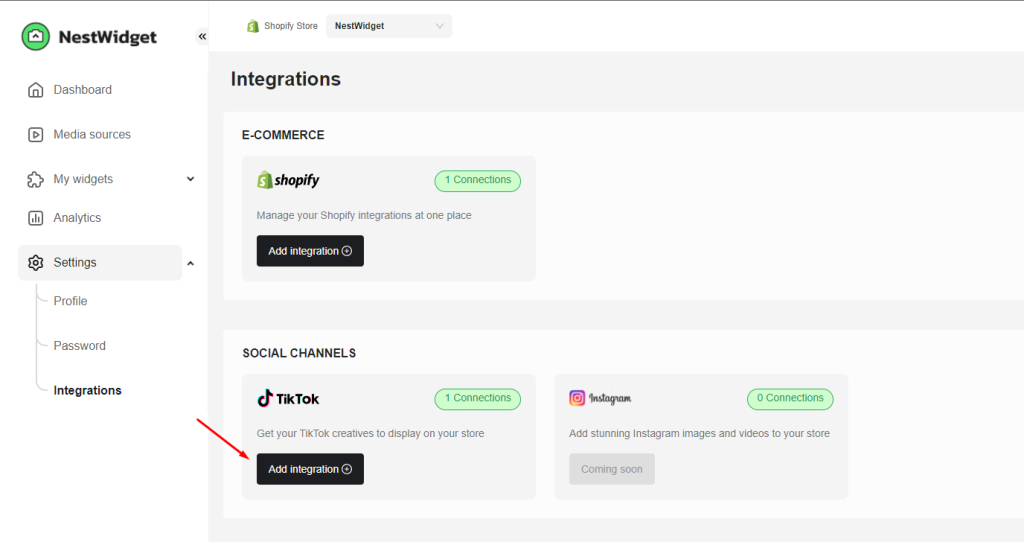 Connect TikTok account with NestWidget