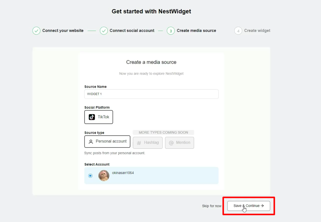 NestWidget Onboarding step 3 - Create Media source
