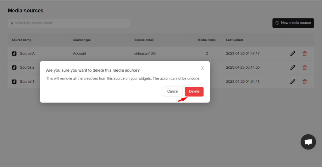 NestWidget Edit media source - delete media source