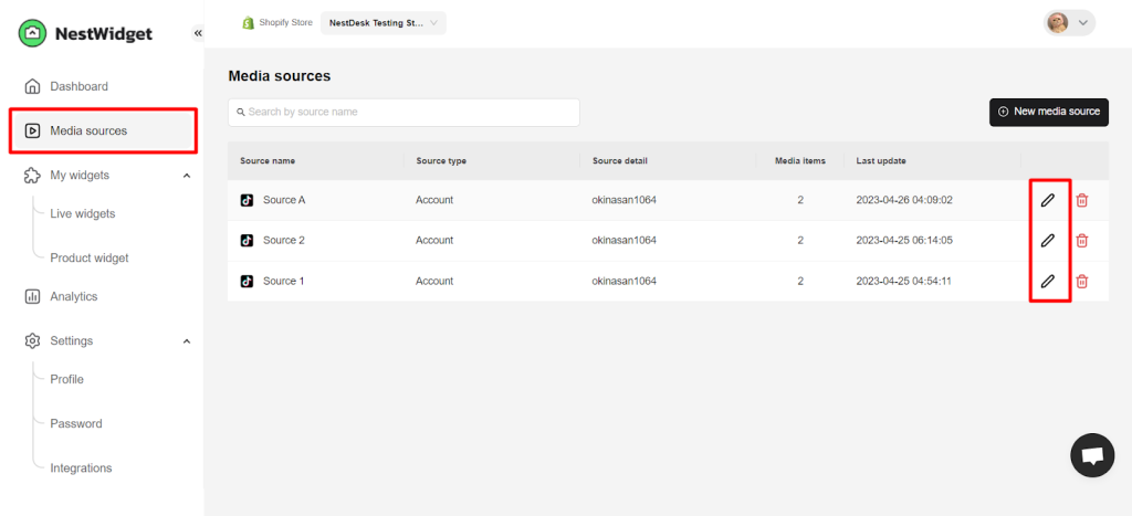 NestWidget Media source list