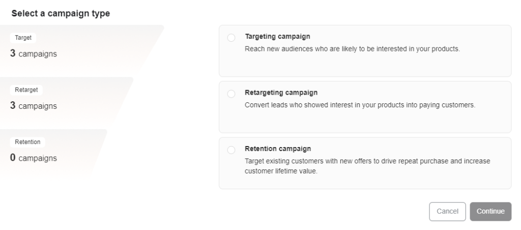 NestAds - select campaign type 