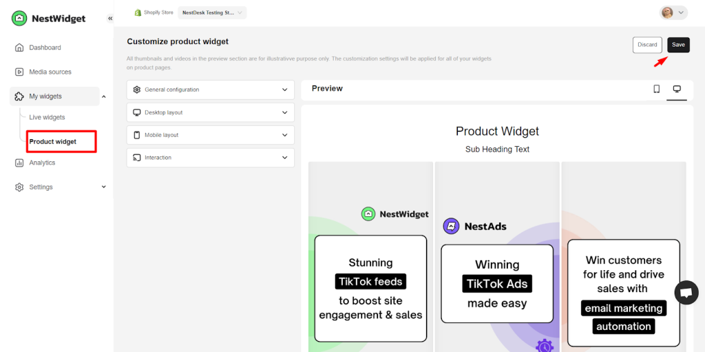 NestWidget - create product widget - customize widget