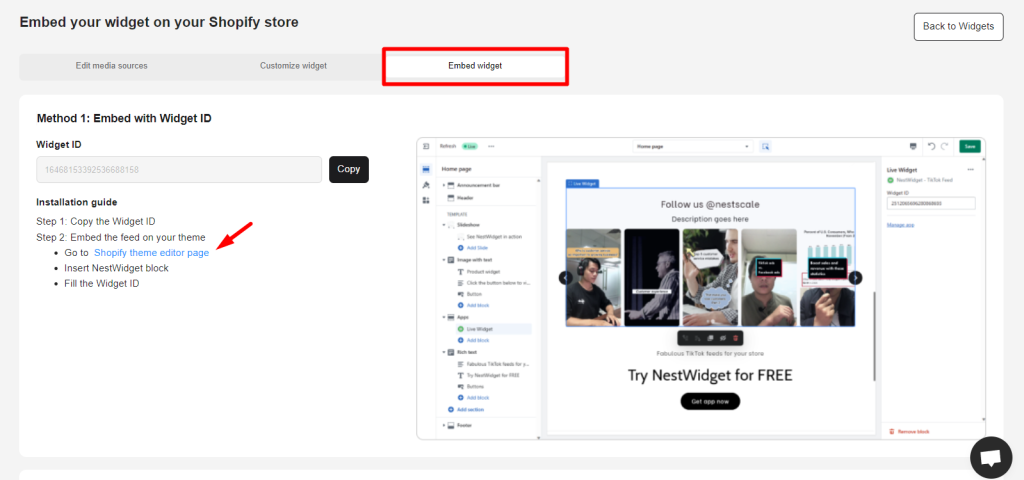 NestWidget - create product widget - install widget