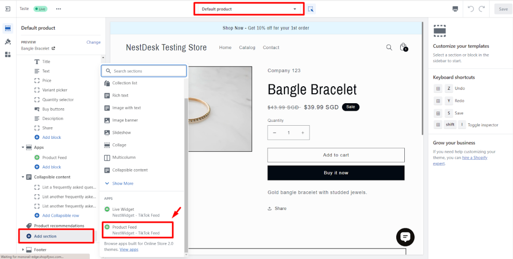 NestWidget - create product widget - install widget