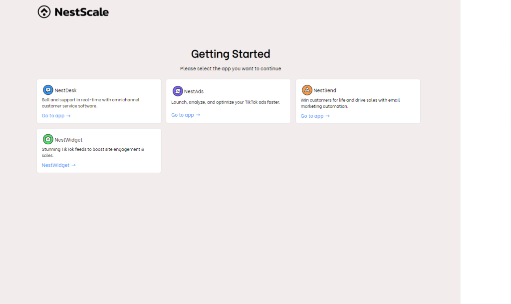 NestScale Shopify integration selecting app
