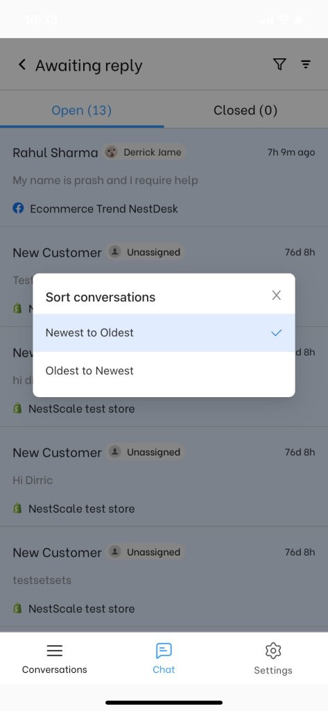 NestDesk mobile sort conversation