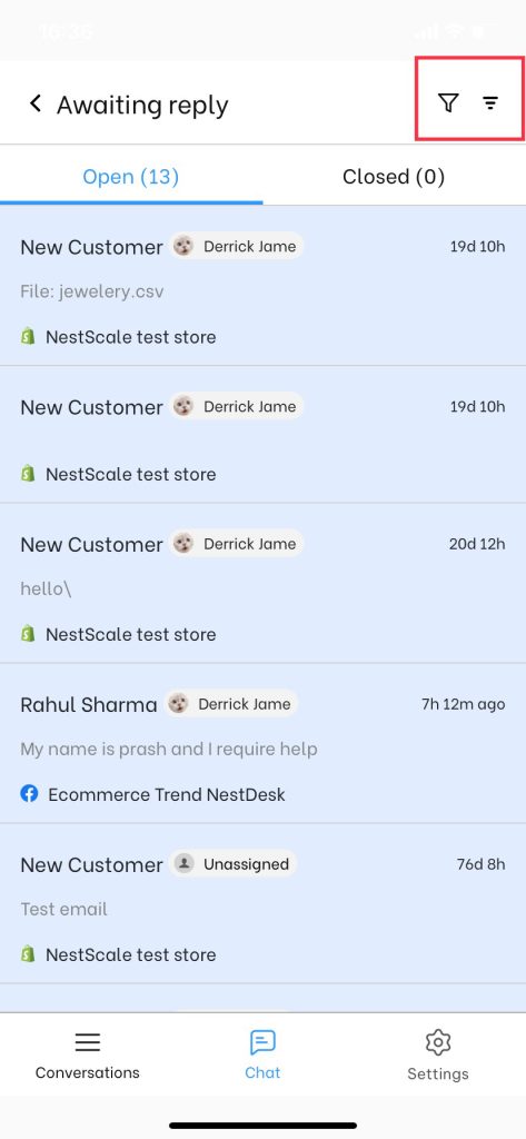 NestDesk mobile filter/sort conversation