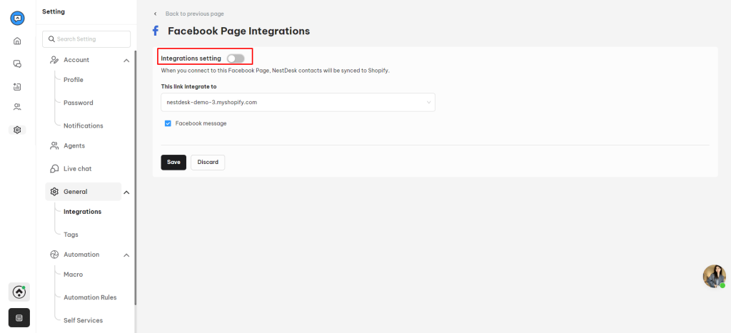 Disable your Facebook account from NestDesk 