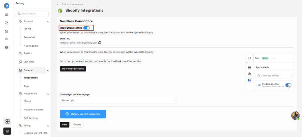 disable data synchronization from Shopify to NestDesk