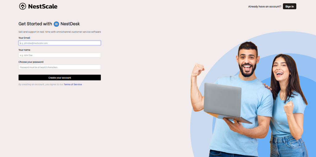 NestScale sign up page