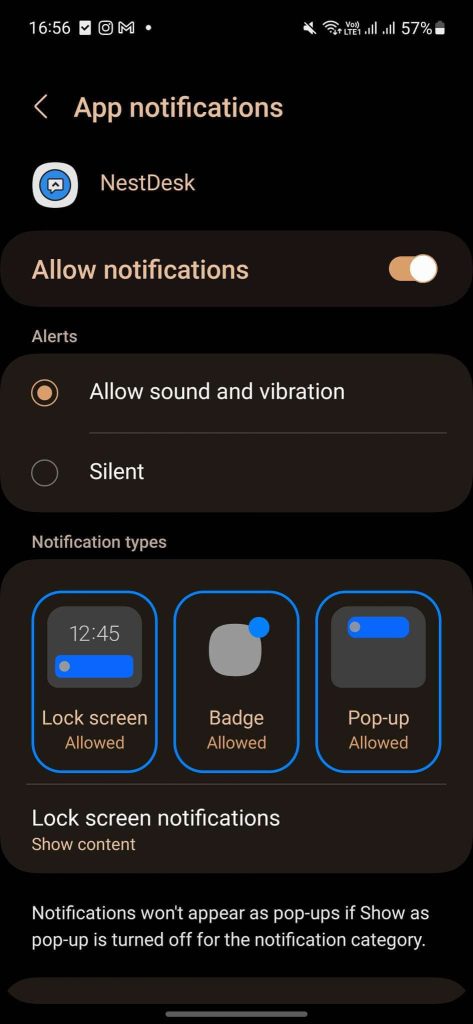 NestDesk enable notification - mobile android