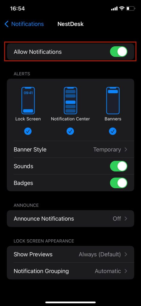 NestDesk enable notification - mobile ios