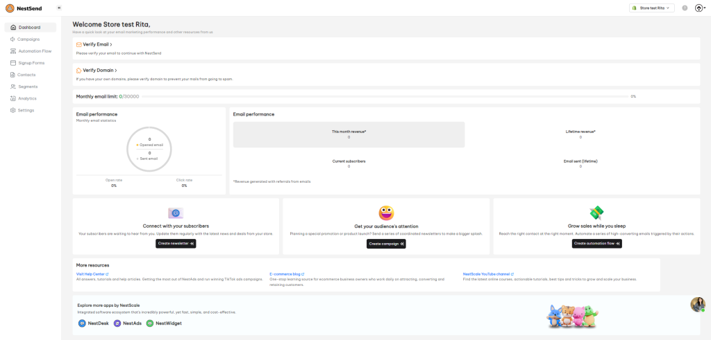 nestsend dashboard