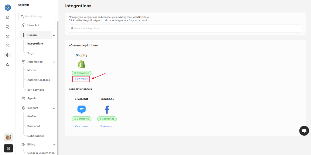 Shopify integration in NestDesk