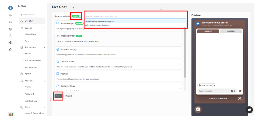 Turn on chat widget visibility