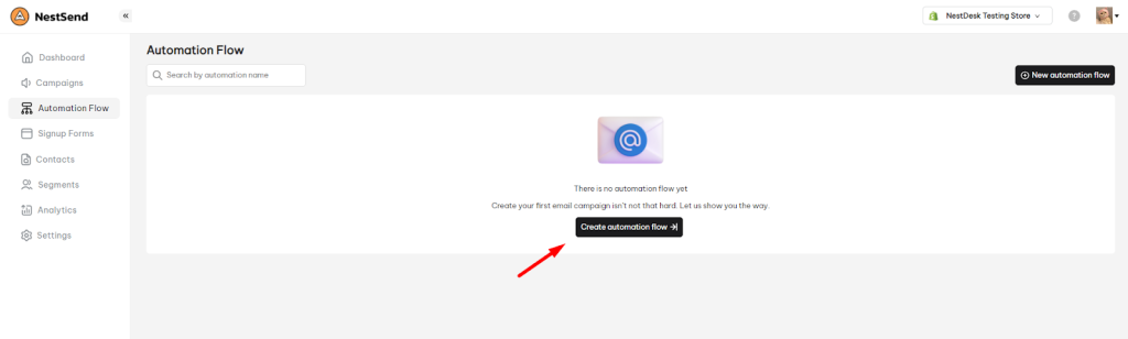 NestSend create new automation flow