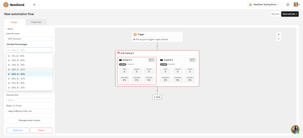 NestSend A/B testing