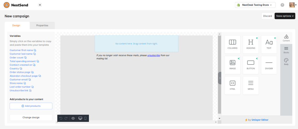 NestSend email editor 