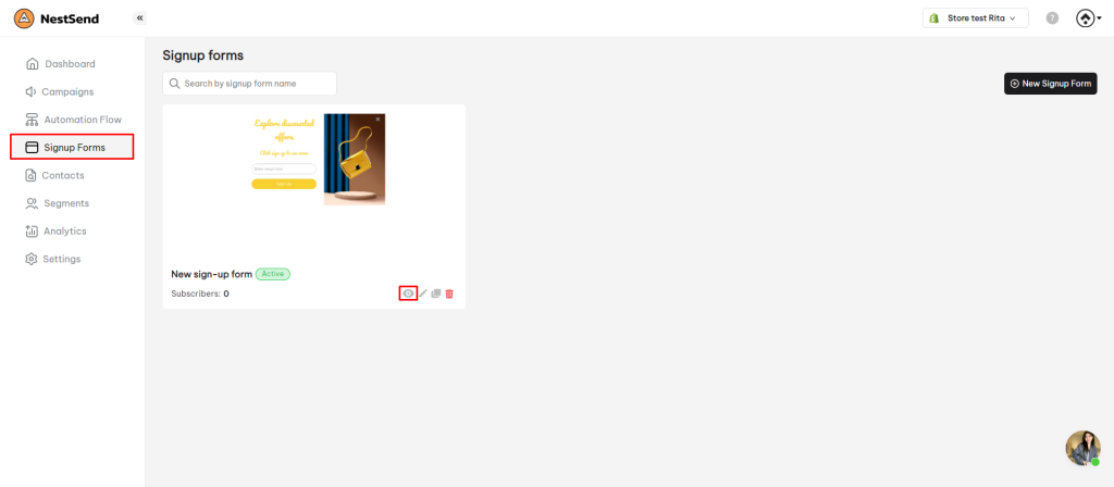 NestSend signup form 