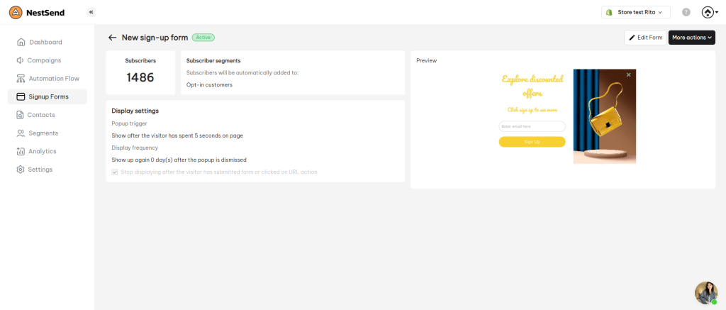 NestSend track signup form performance