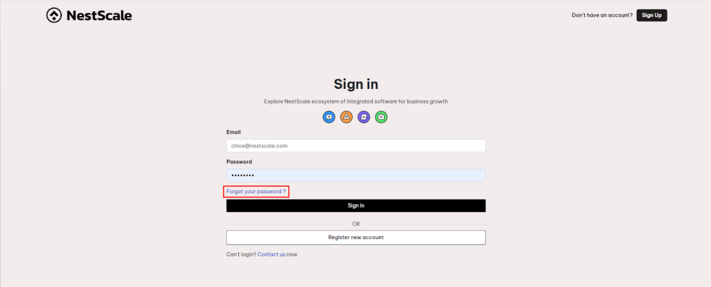NestSend login page