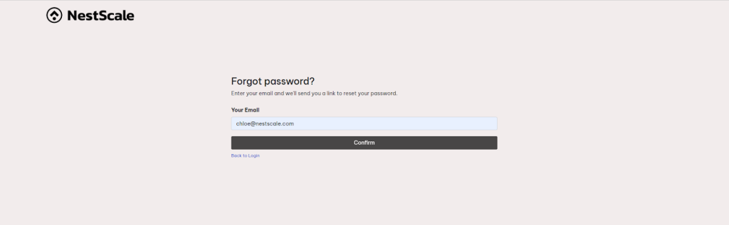 NestSend forgot password