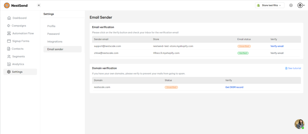 NestSend email verification