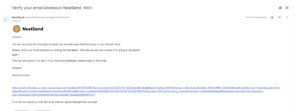 NestSend email verification