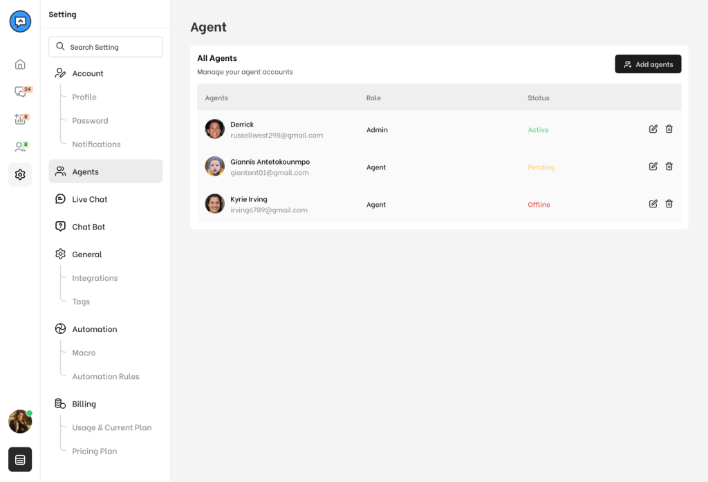 Real-time notification to all agents