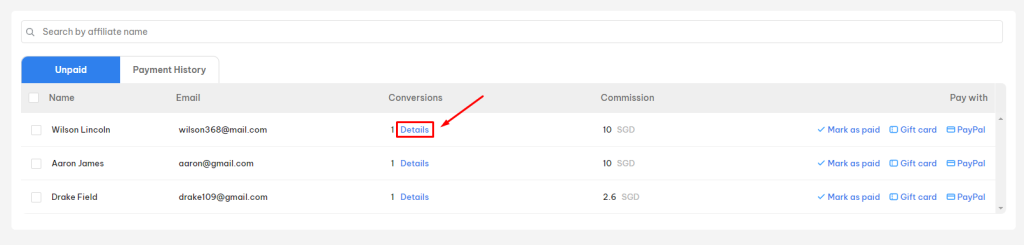 NestAffiliate payout - view payout in details 