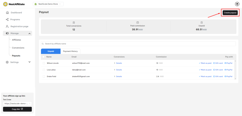 payout dashboard