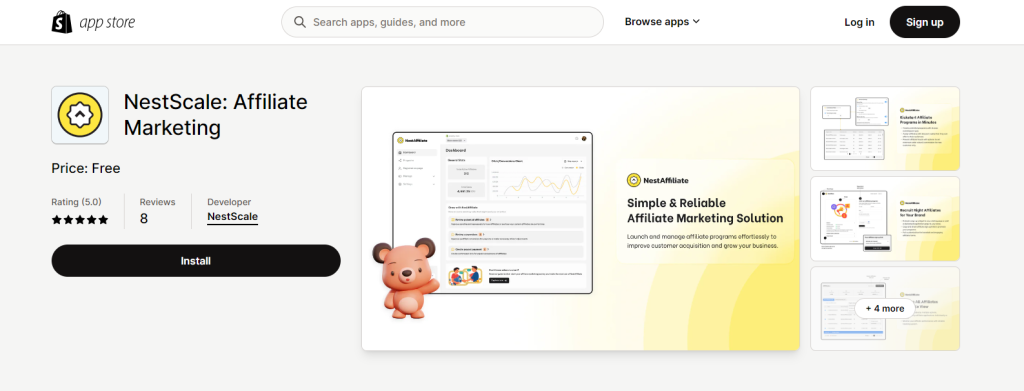 NestAffiliate app listing Shopify