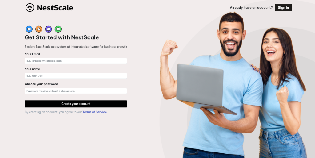NestScale Sign-Up page
