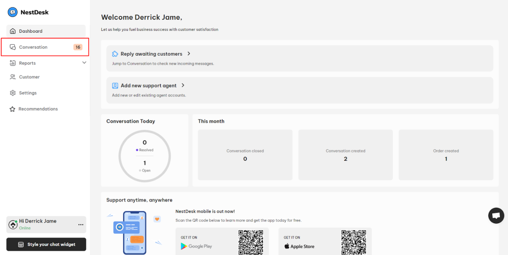 NestDesk dashboard