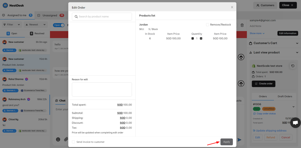 Edit an order in NestDesk