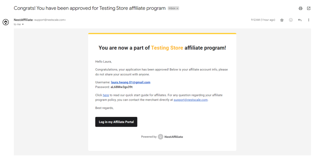 Affiliate Portal Notification Email 