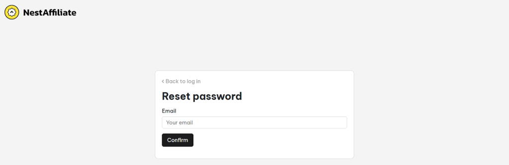 Affiliate reset password page 
