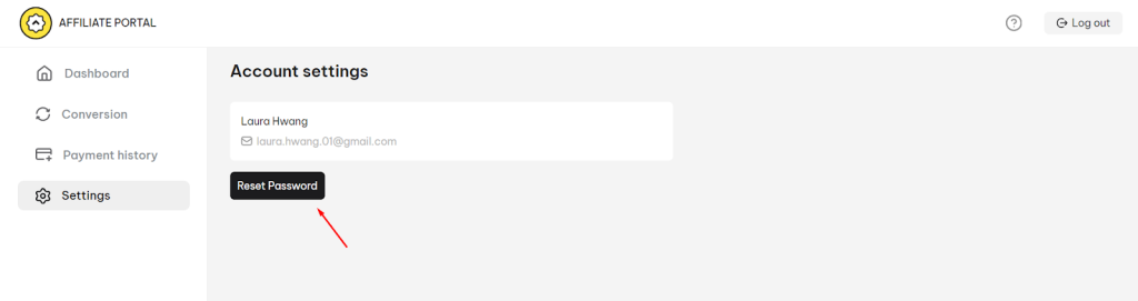 Reset password in Affiliate Portal