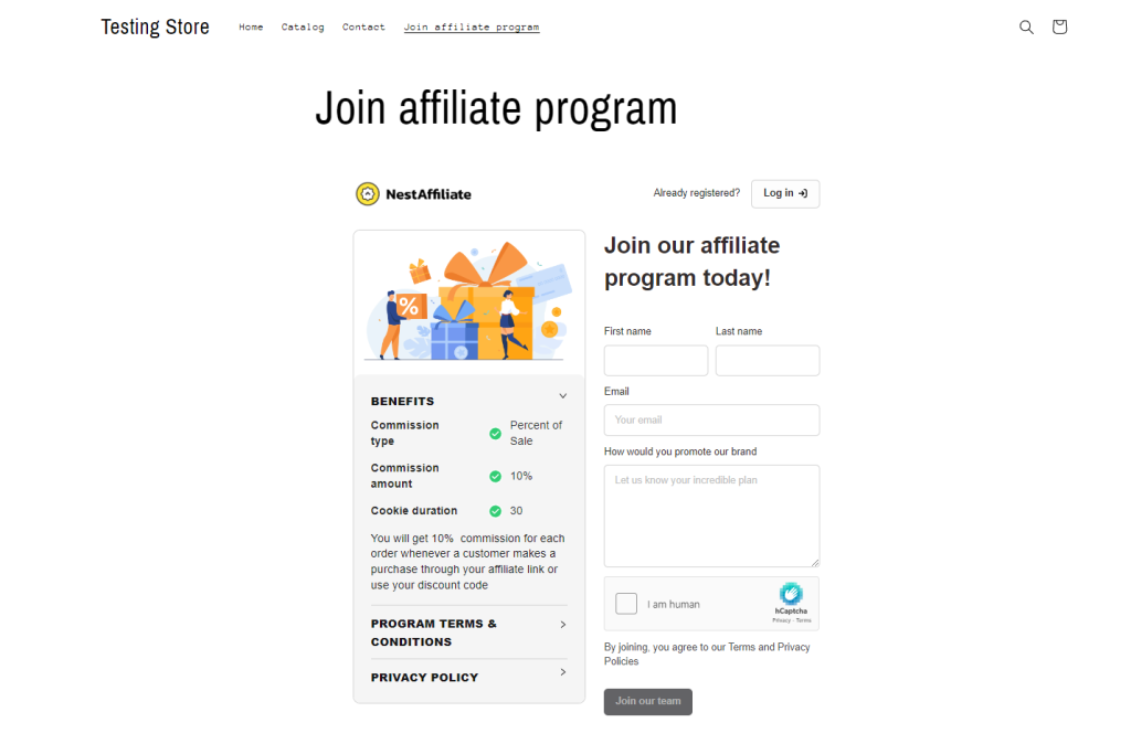 Affiliate program page 