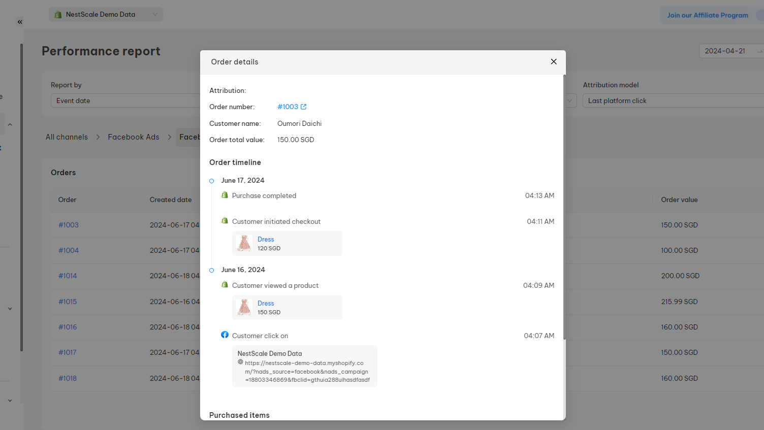 NestAds performance report_order timeline