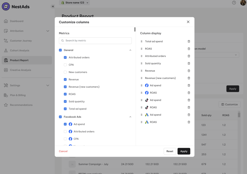Customize product report