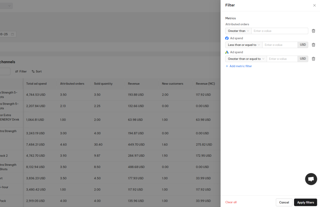 Filter product report
