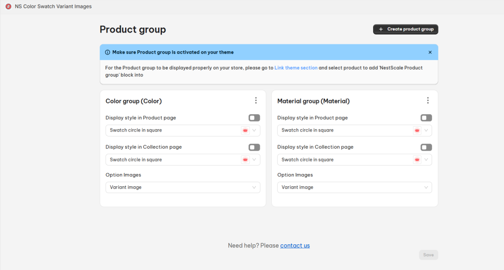 The list of product groups