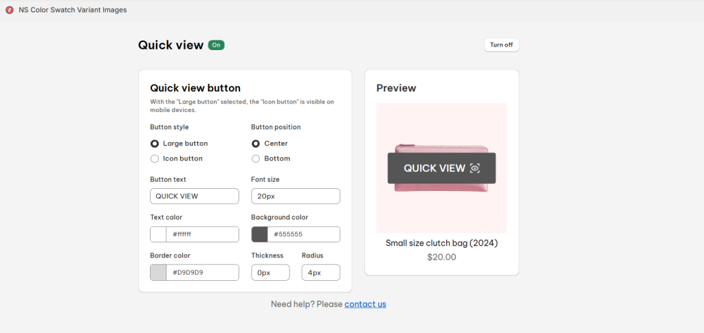 large button quick view