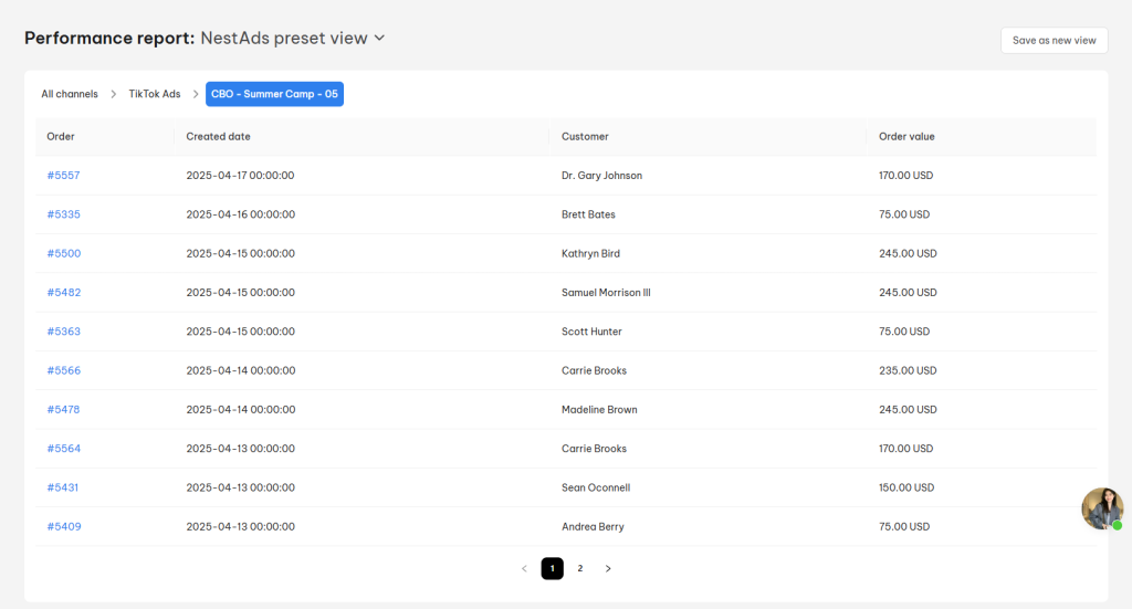 order list tiktok ads