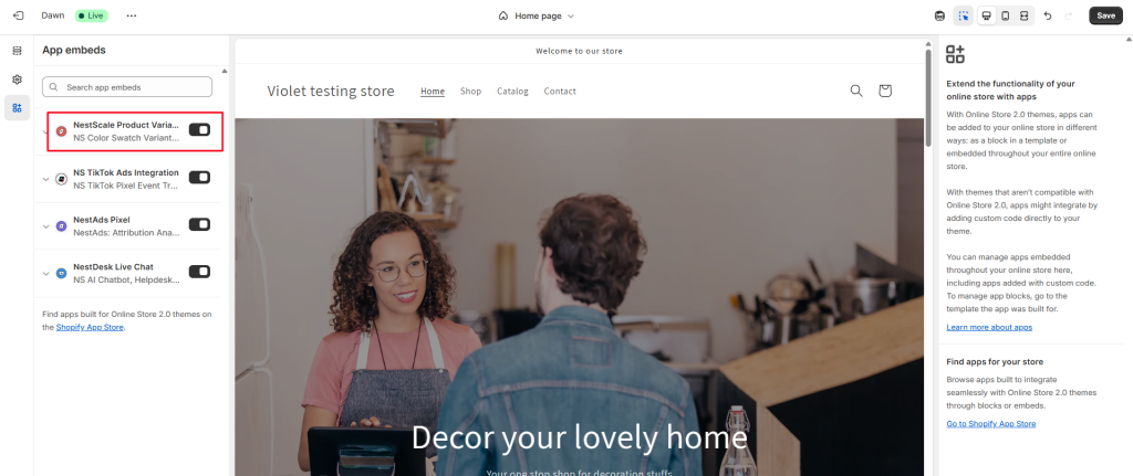 Enable NestScale app embeds