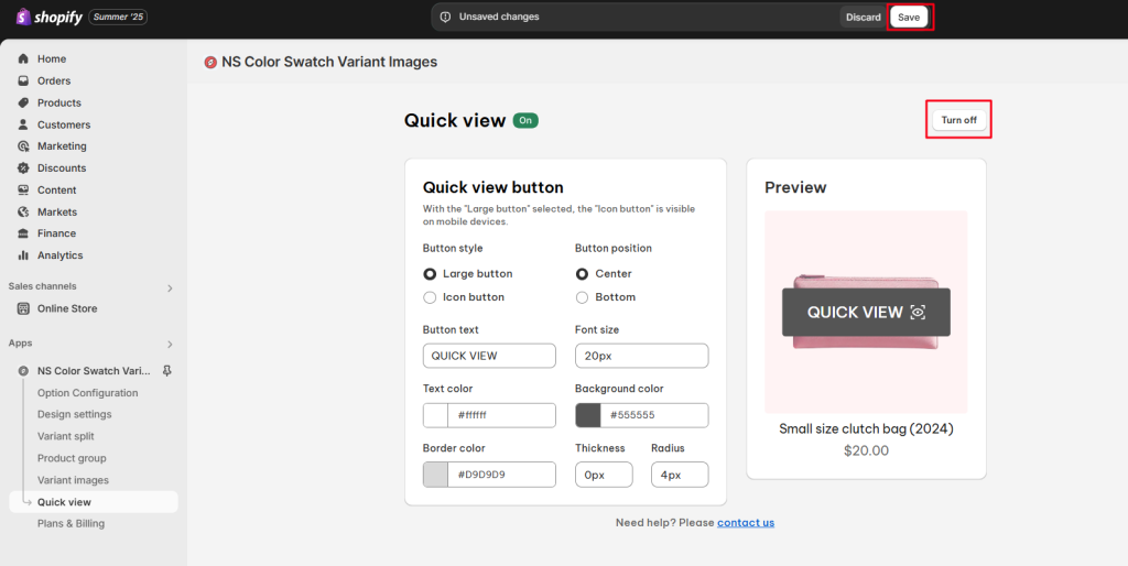 Activate quick view